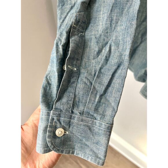 J.CREW Men's Blue Chambray Button Down Shirt Slim Medium Organic Cotton Casual - Picture 8 of 10